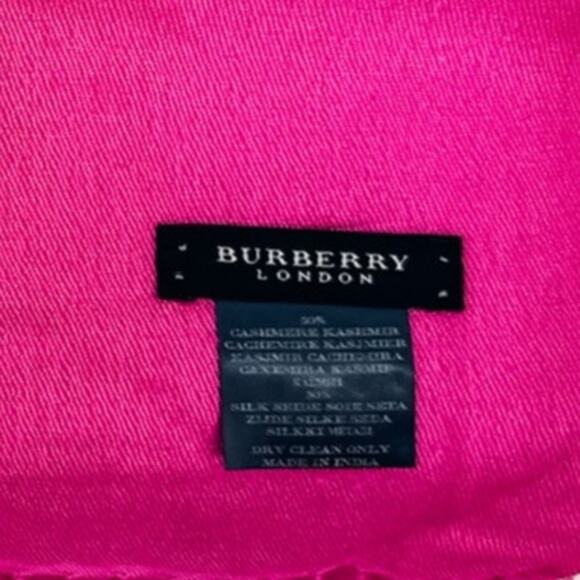 Burberry Scarf Silk Cashmere Lightweight Oversized Pink Fringe Authentic - Picture 4 of 7